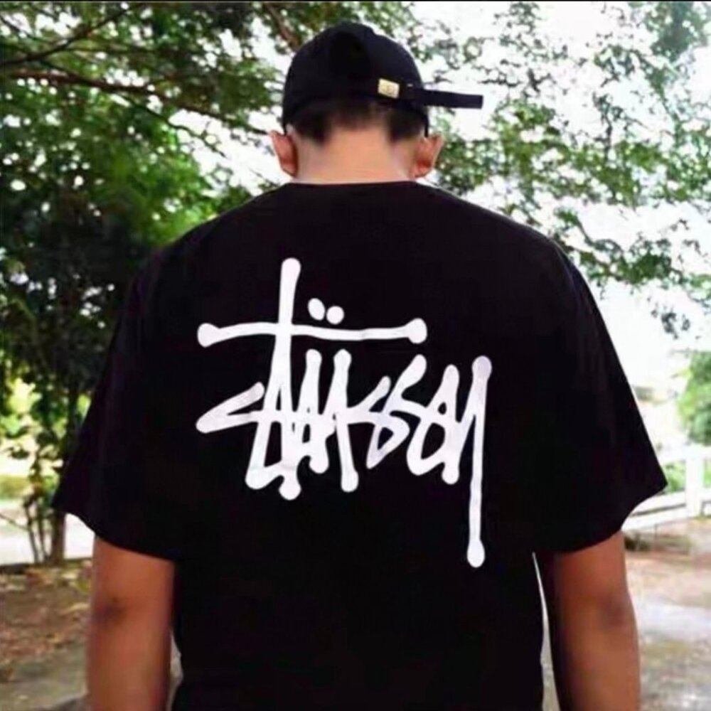 Stussy Basic Logo Black Tee T-shirt Size XL